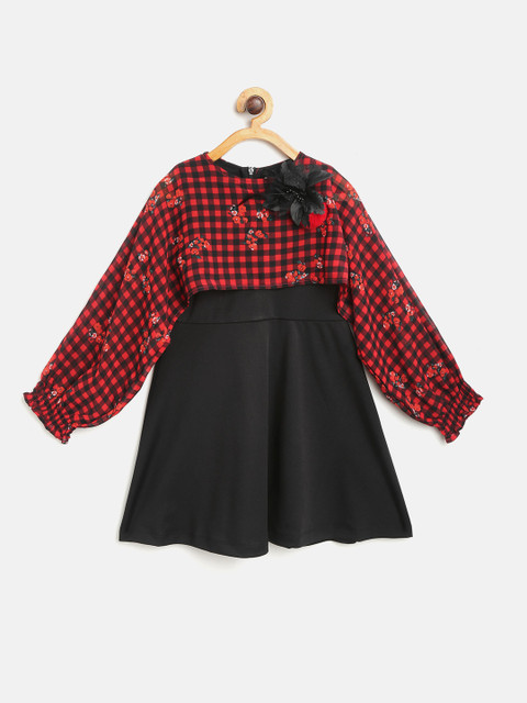 

Nauti Nati Girls Black & Red Checked Layered A-Line Dress