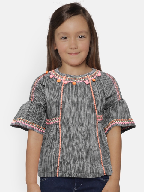 

Nauti Nati Girls Grey & White Self Design A-Line Pure Cotton Top