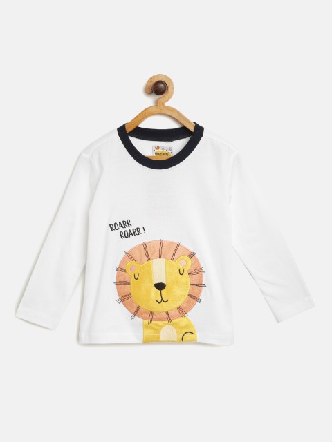 

Nauti Nati Boys White & Yellow Self Design Round Neck T-shirt