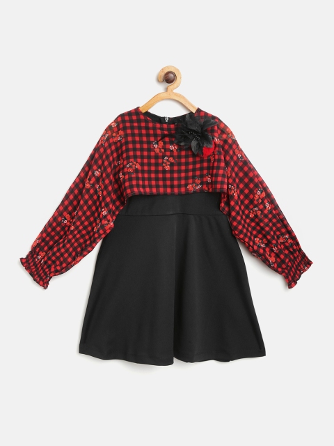 

Nauti Nati Girls Black & Red Checked Layered A-Line Dress