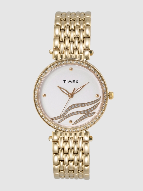 

Timex Women Off-White Embellished Analogue Watch TW0TL9601