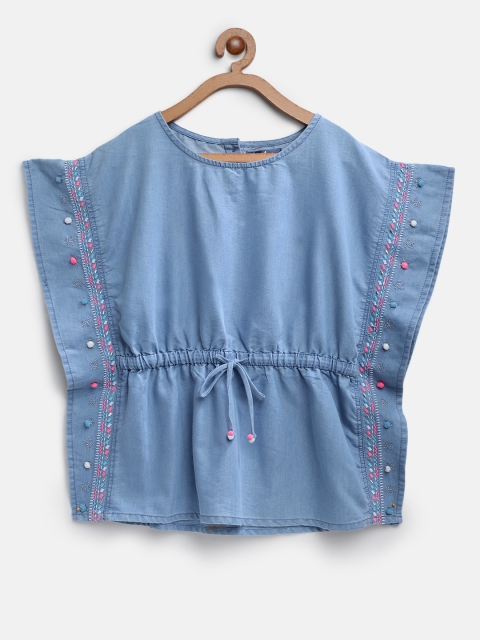 

Nauti Nati Girls Blue Solid Chambray Kaftan Top