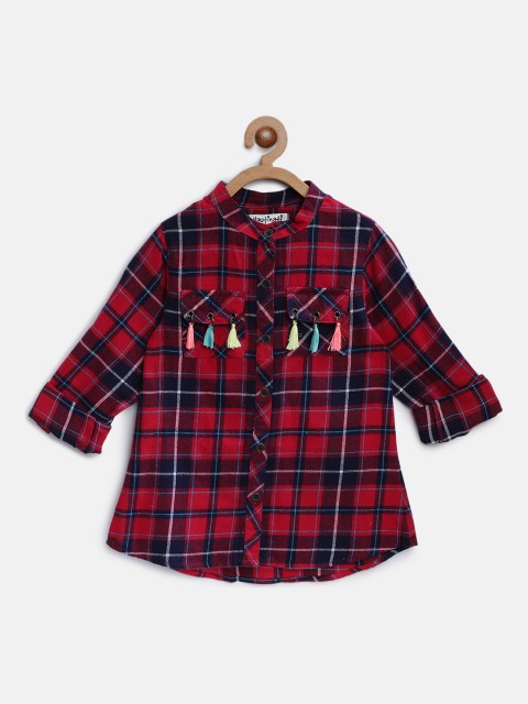 

Natilene Girls Red & Navy Blue Regular Fit Checked Casual Shirt