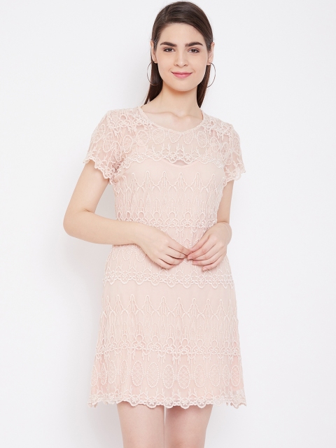 

LA LOFT Women Peach-Coloured Embroidered A-Line Dress