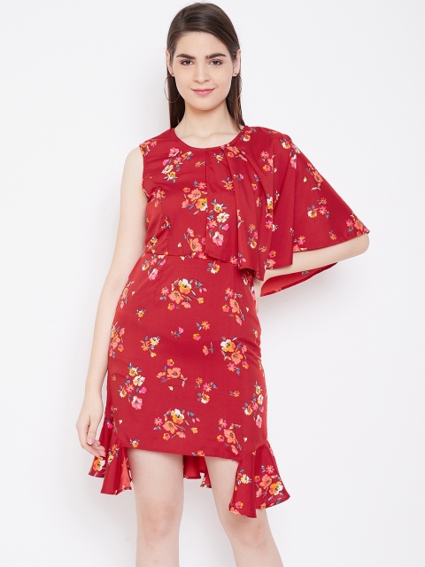 

LA LOFT Women Red & Orange Floral Printed A-Line Dress
