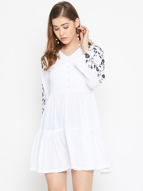 

LA LOFT Women White Solid A-Line Dress