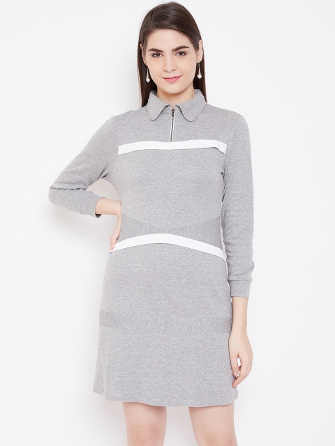 

LA LOFT Women Grey Melange Solid T-Shirt Dress