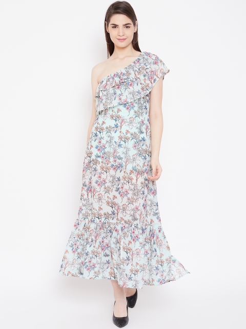 

LA LOFT Women Sea Green & Pink Floral Printed Maxi Dress