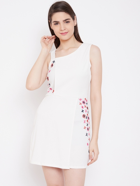 

LA LOFT Women White Solid A-Line Layered Dress