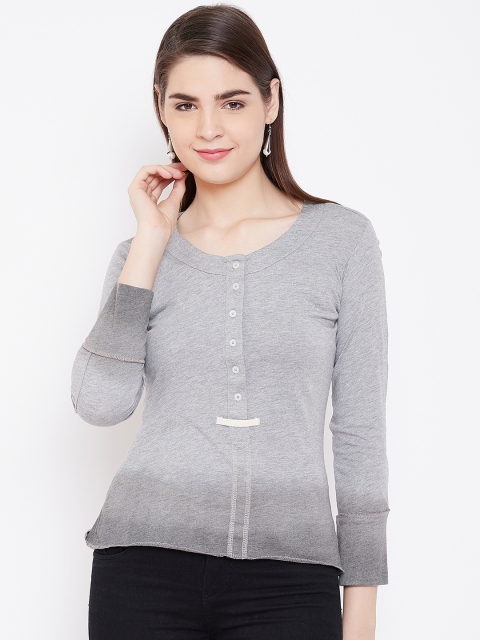 

LA LOFT Women Grey Melange Dyed Round Neck Pure Cotton T-shirt