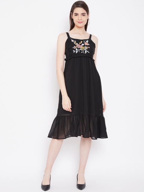 

LA LOFT Women Black Floral A-Line Dress