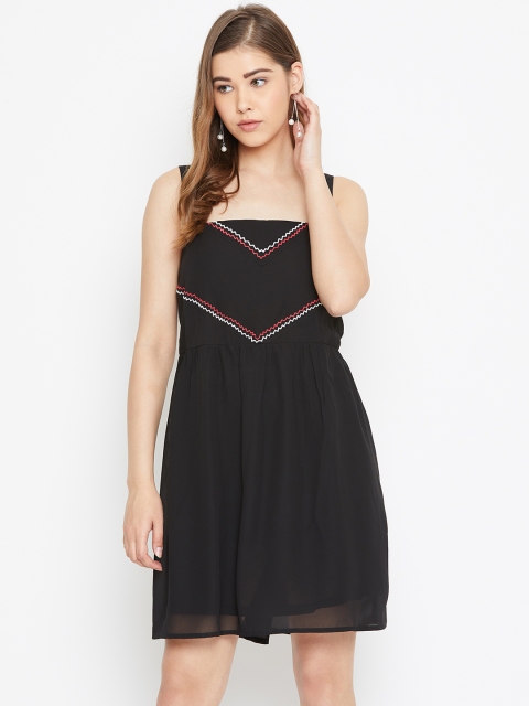 

LA LOFT Women Black Solid A-Line Dress