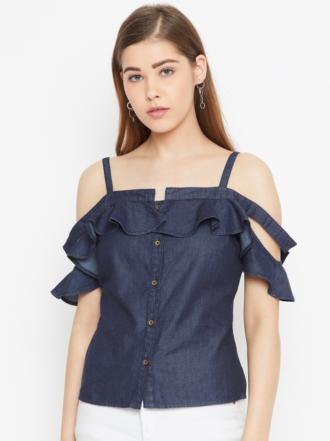 

LA LOFT Women Navy Blue Solid Top