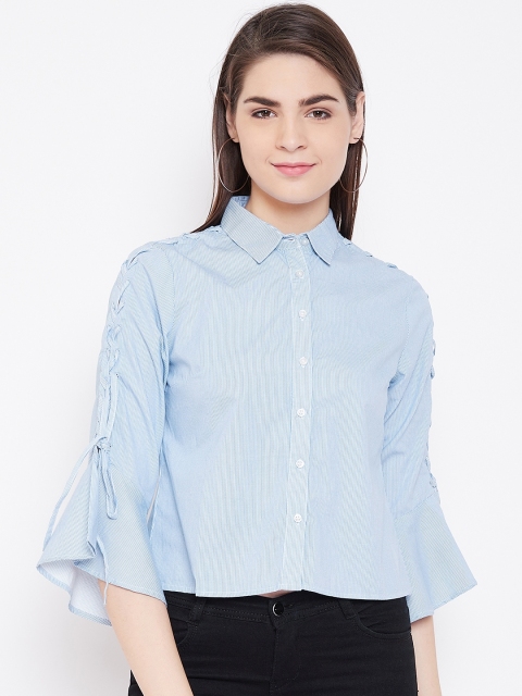 

LA LOFT Women Blue & White Regular Fit Striped Casual Shirt