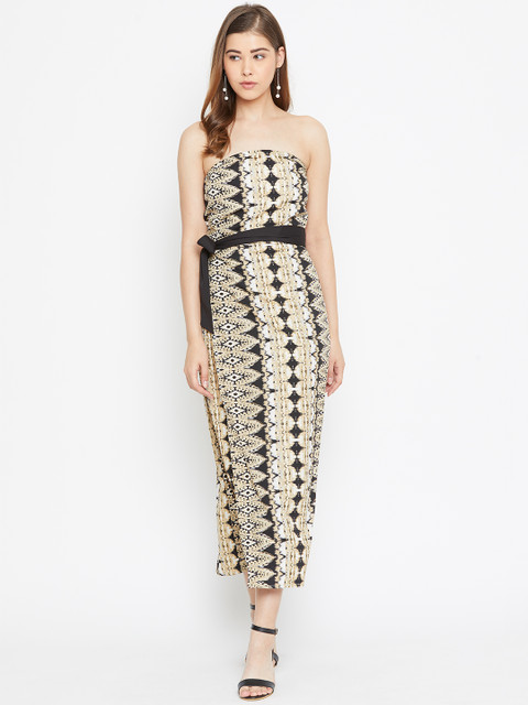 

LA LOFT Women Beige & Black Printed A-Line Dress