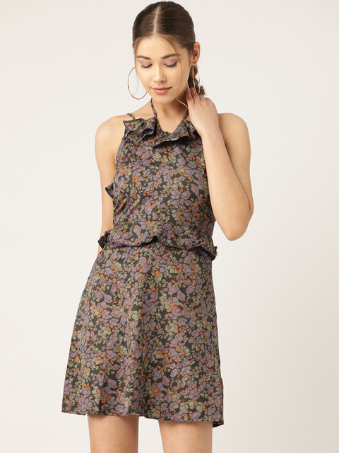 

LA LOFT Women Purple & Green Printed A-Line Dress