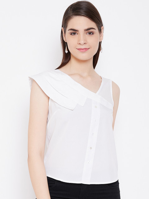 

LA LOFT Women White Solid Top