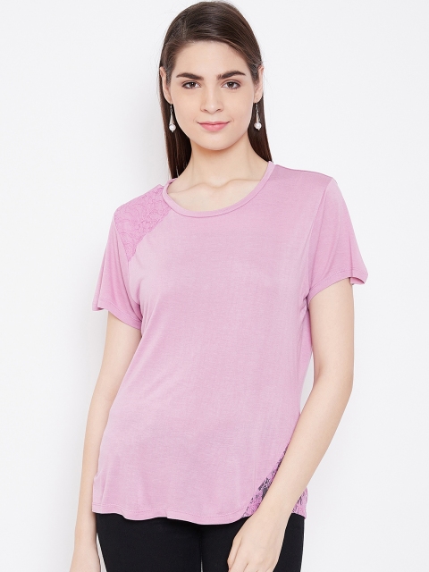 

LA LOFT Women Lavender Solid Round Neck T-shirt