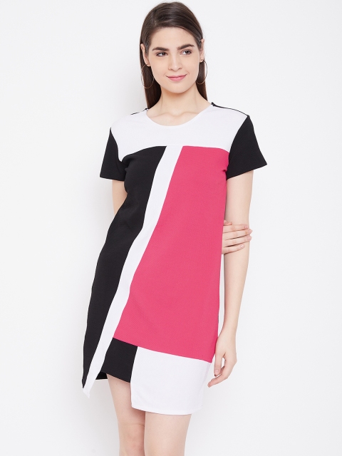 

LA LOFT Women Pink & Black Colourblocked Shift Dress