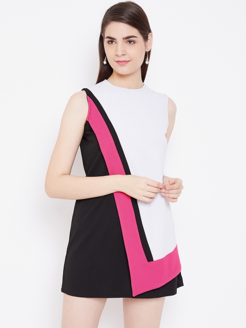 

LA LOFT Women White & Black Colourblocked A-Line Dress