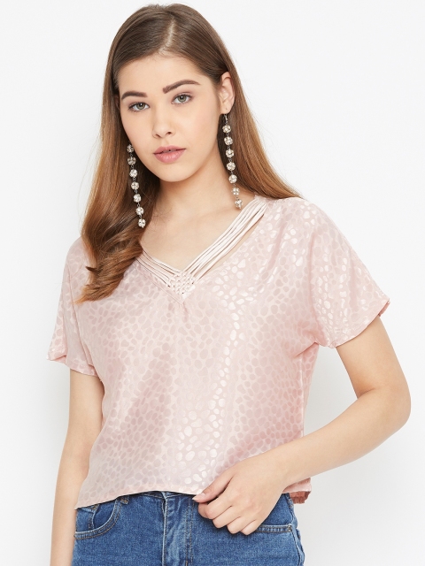 

LA LOFT Women Dusty Pink Self Design Boxy Top With Sheen Effect