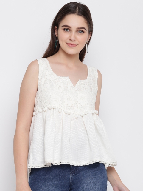 

LA LOFT Women Off-White Self Design A-Line Top