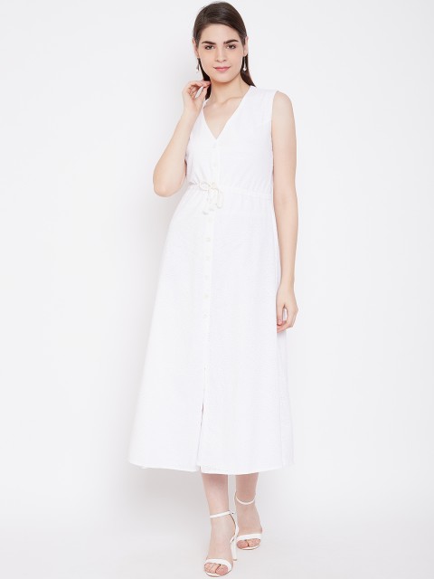 

LA LOFT Women White Schifflie Embroidered A-Line Dress