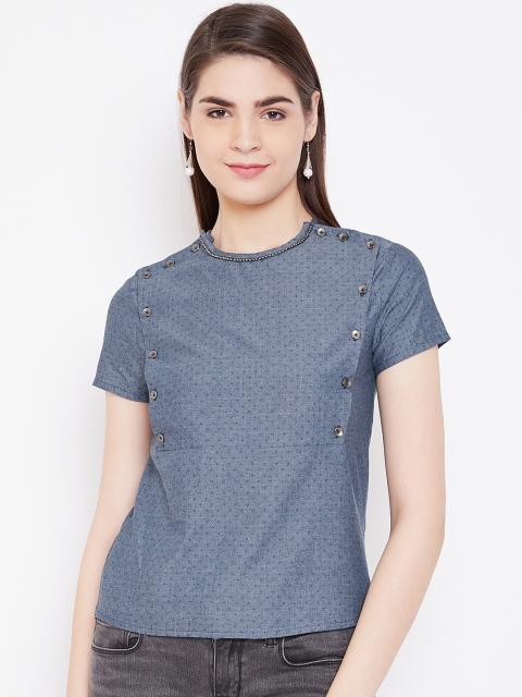 

LA LOFT Women Blue Printed Regular Top