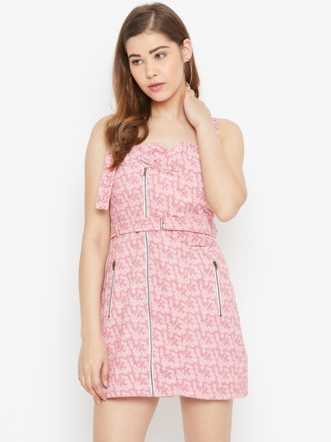 

LA LOFT Women Pink Printed Corduroy Sheath Dress