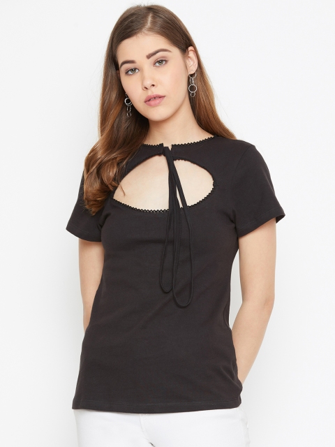 

LA LOFT Women Black Solid Top