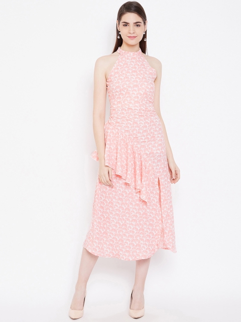 

LA LOFT Women White & Orange Printed A-Line Dress