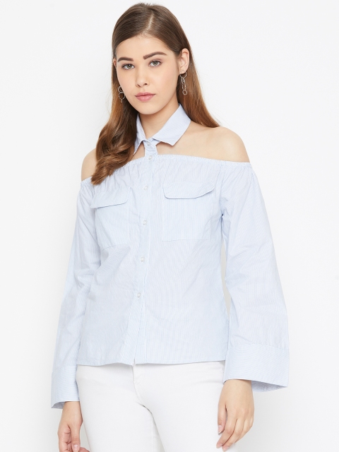 

LA LOFT Women White Striped Bardot Top