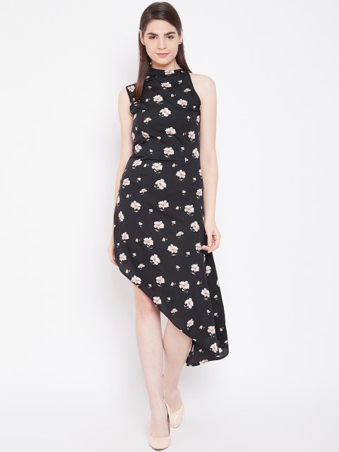 

LA LOFT Women Black & Peach-Coloured Printed A-Line Dress