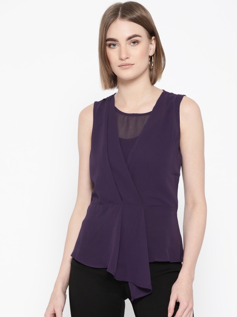 

LA LOFT Women Purple Solid Wrap Top