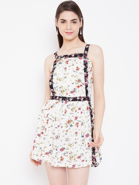 

LA LOFT Women Off-White & Pink Floral Print Fit & Flare Dress