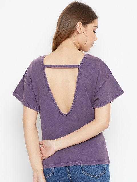 

LA LOFT Women Purple Acid Wash Round Neck T-shirt