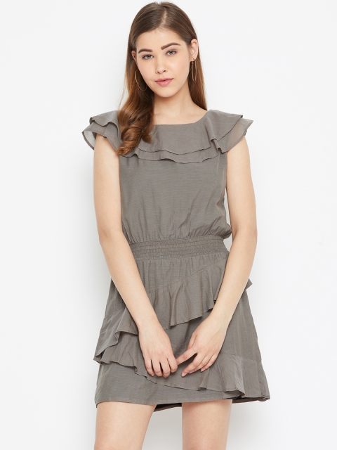 

LA LOFT Women Grey Striped A-Line Dress