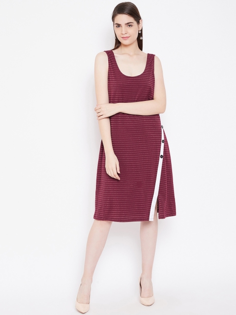 

LA LOFT Women Maroon Striped A-Line Dress