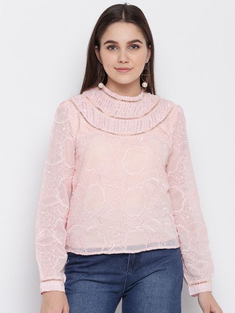 

LA LOFT Women Pink Embroidered Regular Top