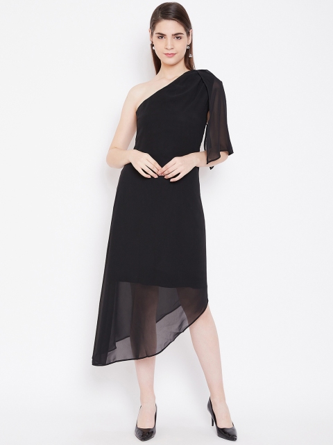 

LA LOFT Women Black One-Shoulder Solid A-Line Dress