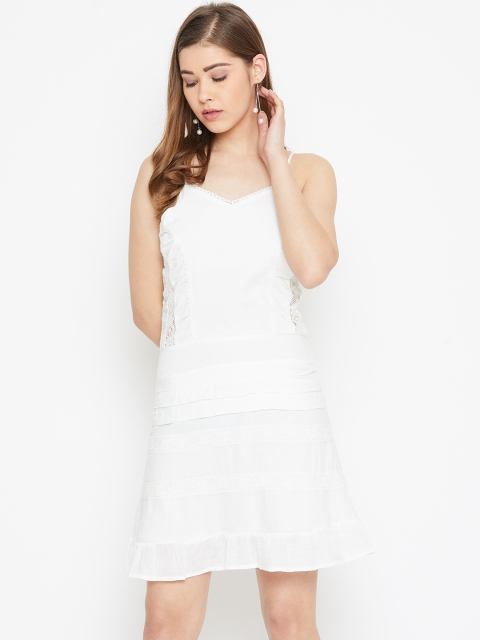 

LA LOFT Women White Solid A-Line Dress