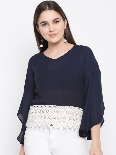 

LA LOFT Women Navy Blue Solid Regular Top