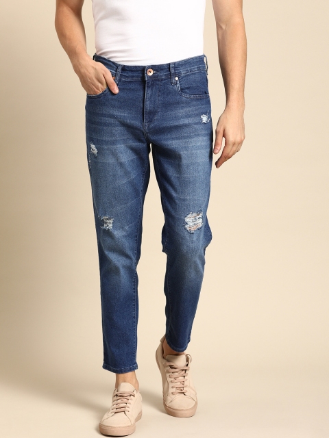 

ether Men Blue Carrot Regular Fit Mid-Rise Mildly Distressed Stretchable Jeans