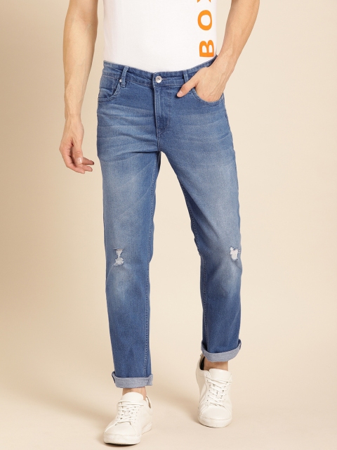 

ether Men Blue Slim Fit Mid-Rise Low Distress Stretchable Jeans