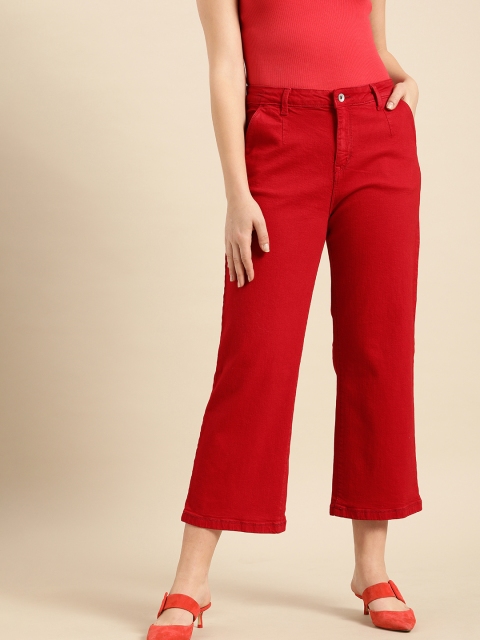 

ether Women Red Flared Mid-Rise Clean Look Stretchable Cropped Jeans
