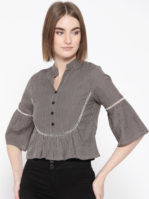 

LA LOFT Women Grey Striped Pure Cotton Shirt Style Pure Cotton Top