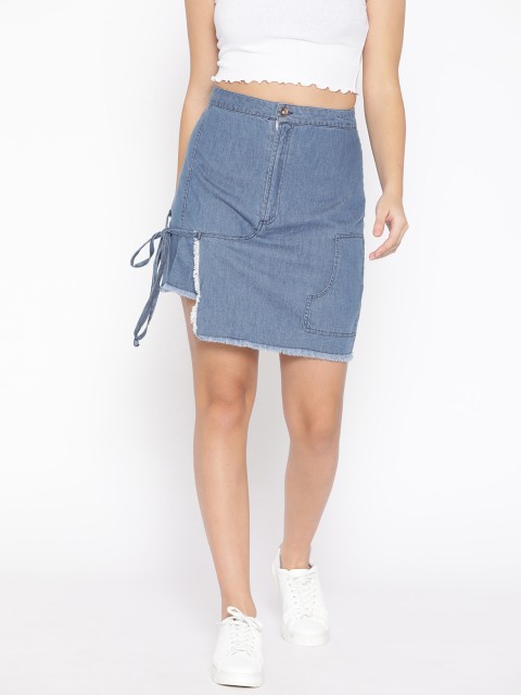 

LA LOFT Women Blue Solid Chambray Straight Skirt