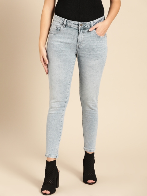 Women Blue Skinny Fit Mid-Rise Clean Look Stretchable Ankle Length Jeans