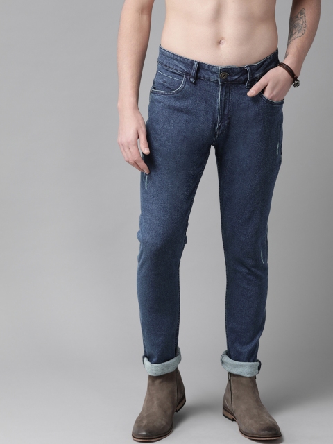 

Roadster Men Navy Blue Skinny Fit Mid-Rise Low Distress Stretchable Jeans