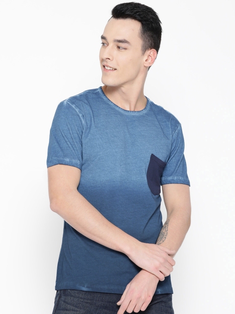 

LA LOFT Men Navy Blue Dyed Round Neck Pure Cotton T-shirt